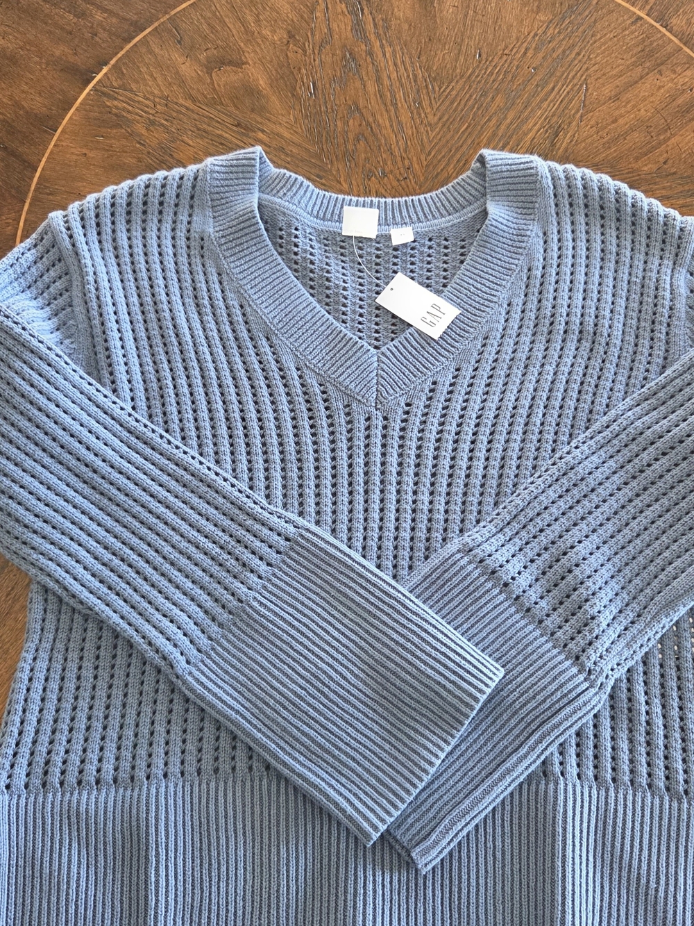 GAP Pale Blue V-Neck Open Knit Sweater